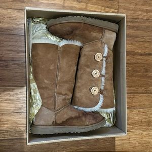 UGG Bailey Suede Button Triplet Tall Boots in Chestnut